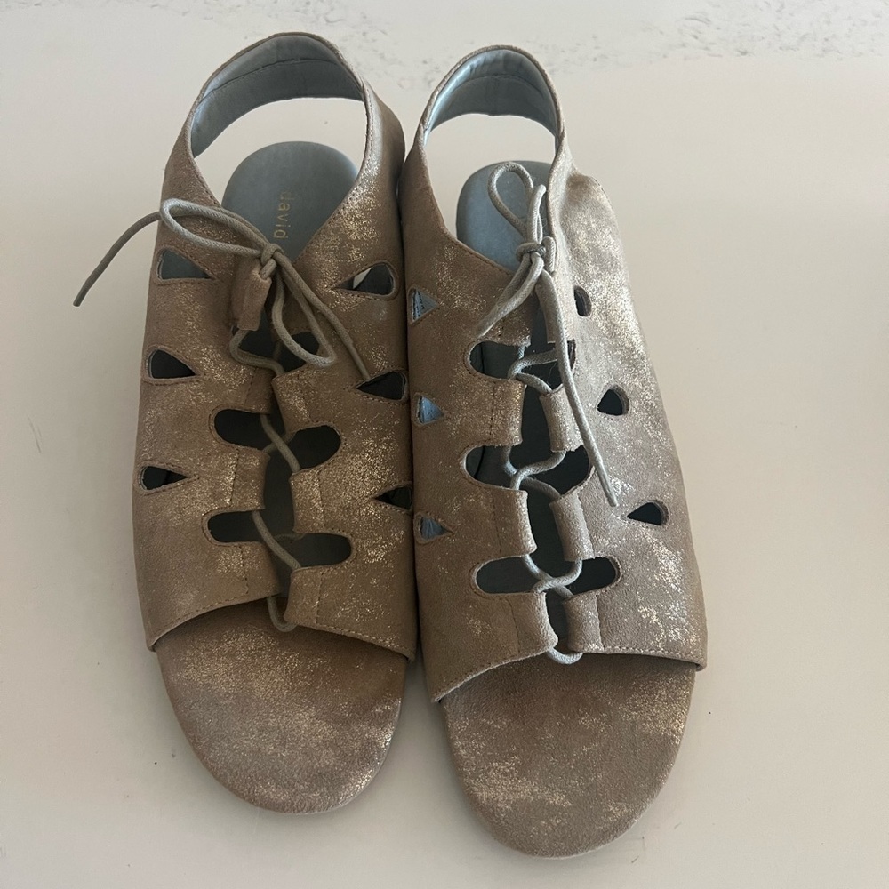 NWOT David Tate lace up suede wedge sandals - size 13W​​​